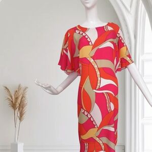 Chic Pink and Orange Midi Dress